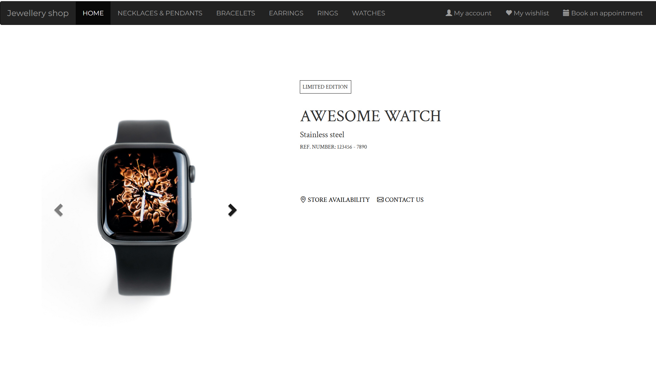 jewellery shop product page